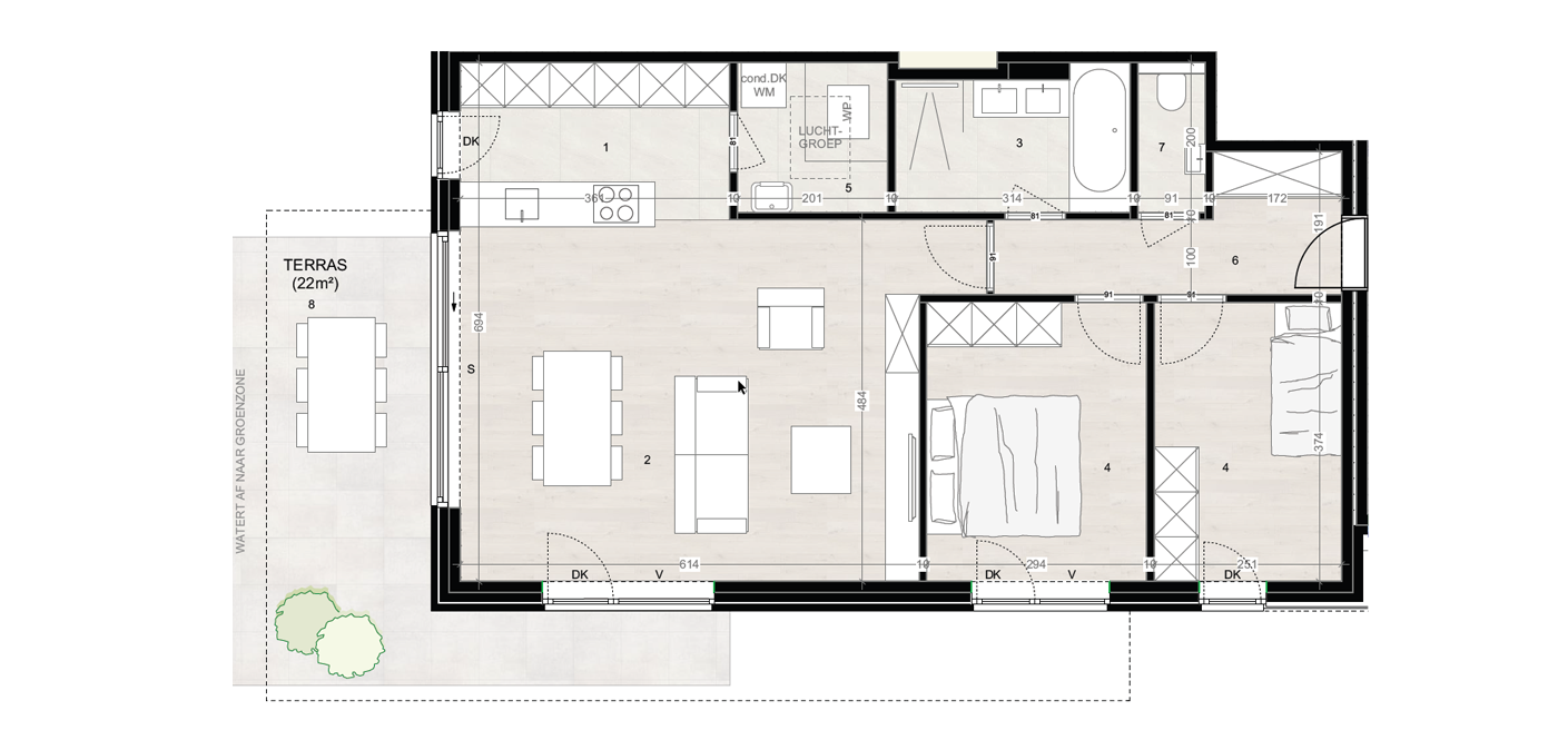 Parkappartement gebouw A Gelijkvloers Appartement 1