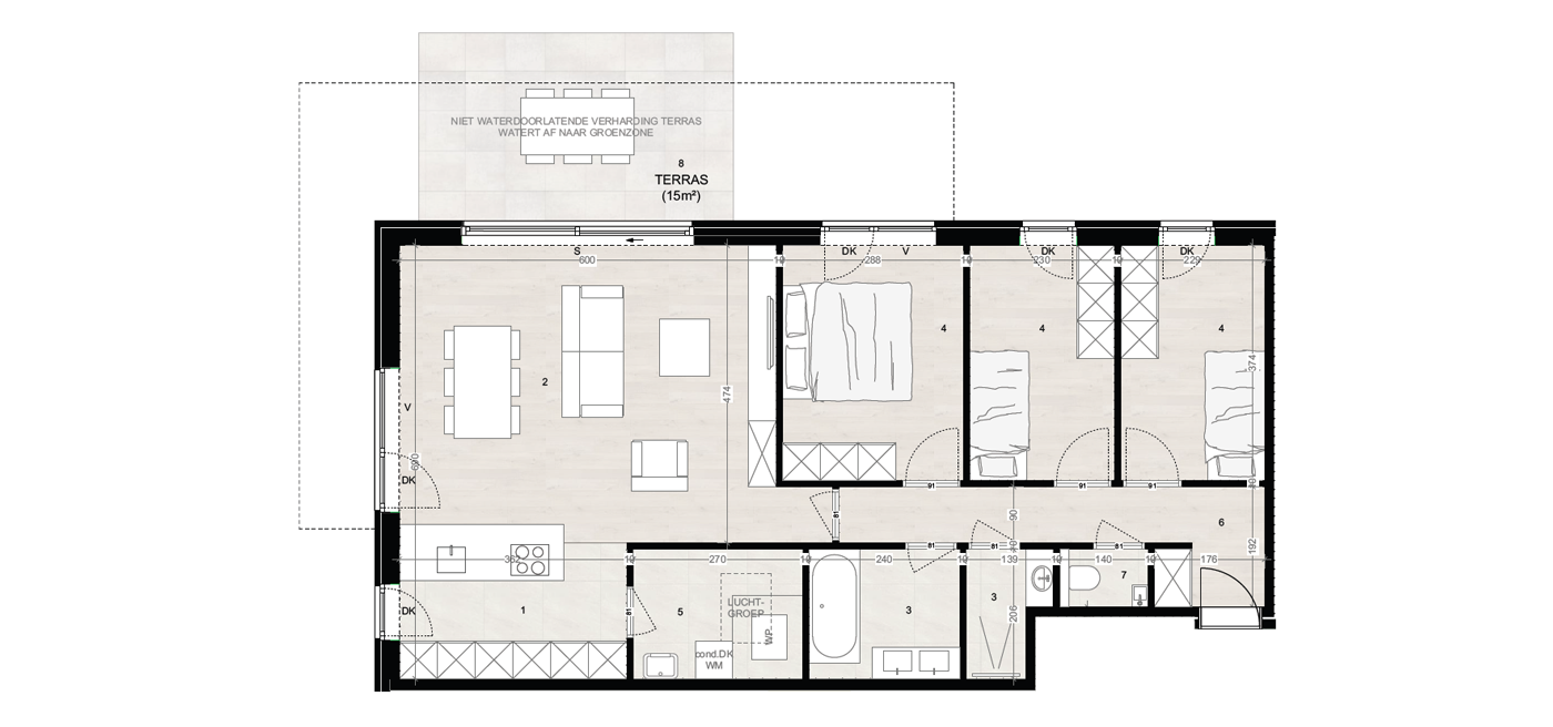 Parkappartement gebouw A Gelijkvloers Appartement 2