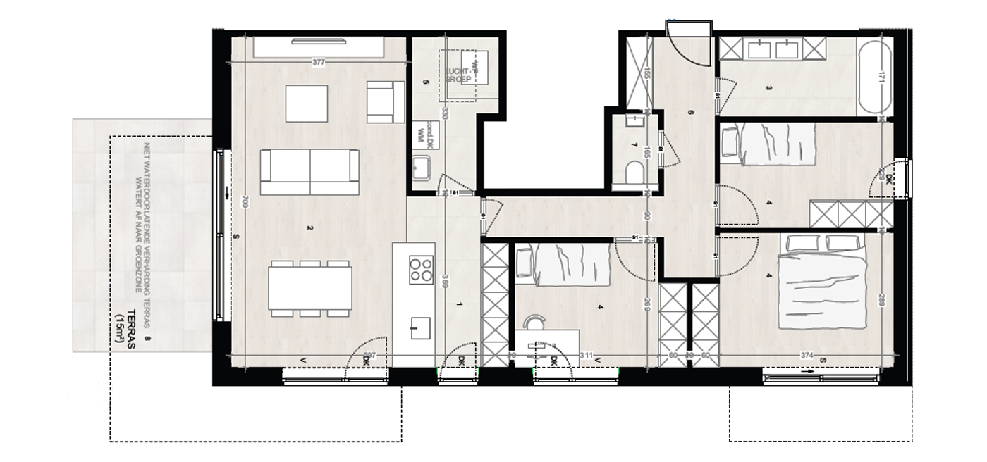 Parkappartement gebouw C Gelijkvloers Appartement 1