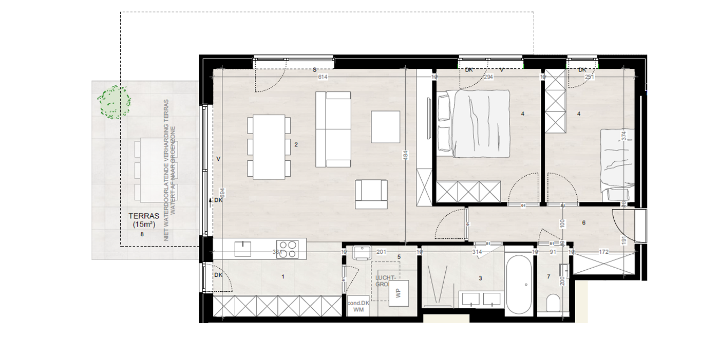 Parkappartement gebouw C Gelijkvloers Appartement 1